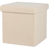 Urban Living Poef Teddy BOX - 2x - hocker - opbergbox - beige - polyester/mdf - 38 x 38 cm - opvouwbaar