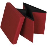 Urban Living Poef/hocker - 2x - opbergbox zit krukje - rood - linnen/mdf - 37 x 37 cm - opvouwbaar