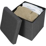 Urban Living Poef/hocker - 2x - opbergbox zit krukje - donkergrijs - polyester/mdf - 38 x 38 cm - opvouwbaar