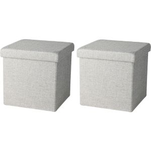 Poef/hocker - 2x - opbergbox zit krukje - lichtgrijs - polyester/mdf - 38 x 38 cm - opvouwbaar - Poefs