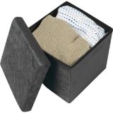 Urban Living Poef/hocker - 2x - opbergbox zit krukje - velvet zwart - polyester/mdf - 38 x 38 cm - opvouwbaar