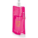 Waterfles/drinkfles/sportbidon opvouwbaar - 2x - roze - kunststof - 460 ml - schroefdop - waterzak