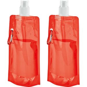 Waterfles/drinkfles/sportbidon opvouwbaar - 10x - oranje - kunststof - 460 ml - schroefdop - waterzak