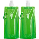 Waterfles/drinkfles/sportbidon opvouwbaar - 10x - groen - kunststof - 460 ml - schroefdop