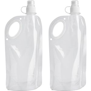 Waterfles/drinkfles/sportbidon opvouwbaar - 10x - wit - kunststof - 770 ml - schroefdop - waterzak