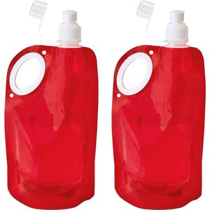 Waterfles/drinkfles/sportbidon opvouwbaar - 10x - rood - kunststof - 770 ml - schroefdop - waterzak