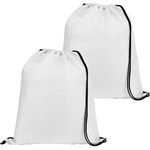 Gymtas/lunchtas/zwemtas met rijgkoord - 2x - voor kinderen - wit - 35 x 41 cm - rugtas