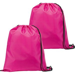 Gymtas/lunchtas/zwemtas met rijgkoord - 2x - voor kinderen - fuchsia roze - 35 x 41 cm