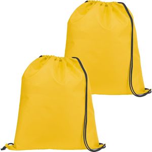 Gymtas/lunchtas/zwemtas met rijgkoord - 2x - voor kinderen - geel - 35 x 41 cm - rugtas