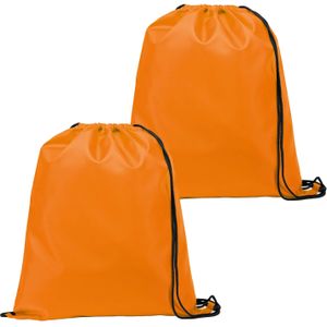 Gymtas/lunchtas/zwemtas met rijgkoord - 2x - voor kinderen - oranje - 35 x 41 cm