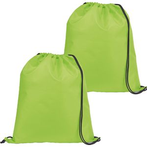 Gymtas/lunchtas/zwemtas met rijgkoord - 2x - voor kinderen - lime groen - 35 x 41 cm - rugtas