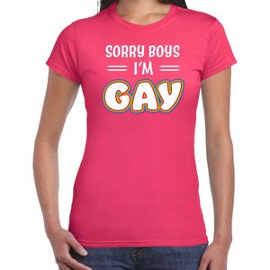 Bellatio Decorations Gay Pride t-shirt met tekst - dames - roze - Sorry boys - LHBTI LHBTIQ