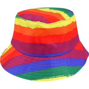 Vissershoedje/zonnehoed - regenboog - katoen - zonnebescherming voor volwassenen - PRIDE verkleed accessoires