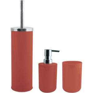 MSV Toiletborstel in houder/beker/zeeppompje badkamer set Moods - metaal/kunststof - terracotta