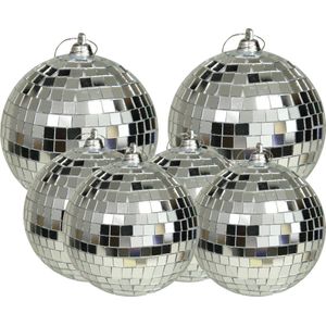 Grote discobal kerstballen - 6x stuks - zilver - 8 en 10 cm - kunststof