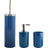 MSV Toiletborstel in houder/beker/zeeppompje badkamer set Moods - metaal/kunststof - donkerblauw