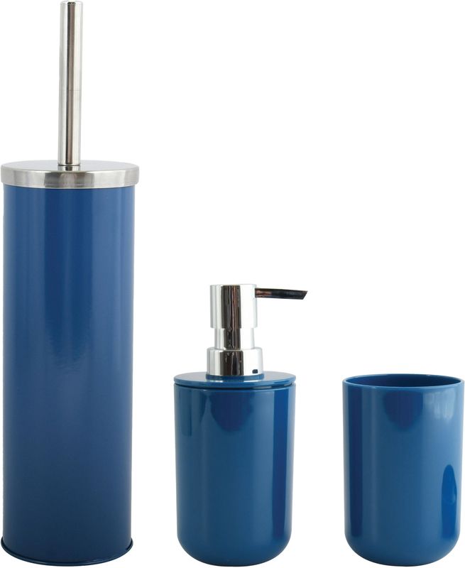 MSV Toiletborstel in houder/beker/zeeppompje badkamer set Moods - metaal/kunststof - donkerblauw