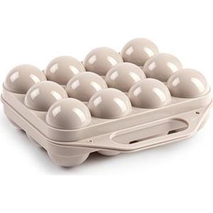 Plasticforte Eierdoos - koelkast organizer eierhouder - 12 eieren - taupe - kunststof - 20 x 19 cm