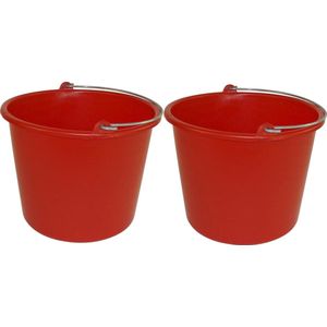 Huishoud emmer - 2x - rood - kunststof - 12 liter - D29 x H35 cm