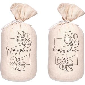 Giftdecor Deurstopper - 2x - 1 kilo - beige - canvas - Happy place - D13 x H26