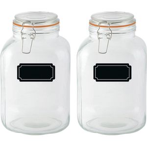 Weckpotten/inmaakpotten - 2x - 3L - glas - met beugelsluiting - incl. etiketten - Weckpotten