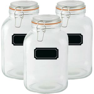 Weckpotten/inmaakpotten - 3x - 3L - glas - met beugelsluiting - incl. etiketten