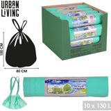 Urban Living Afvalzakken/vuilniszakken/containerzakken bio - 30x - 130 liter - groen - trekbandsluiting