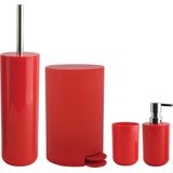 MSV - Moods - Badkamer Accessoires Set - Rood - Kunststof - Inclusief Toiletborstel en Pedaalemmer