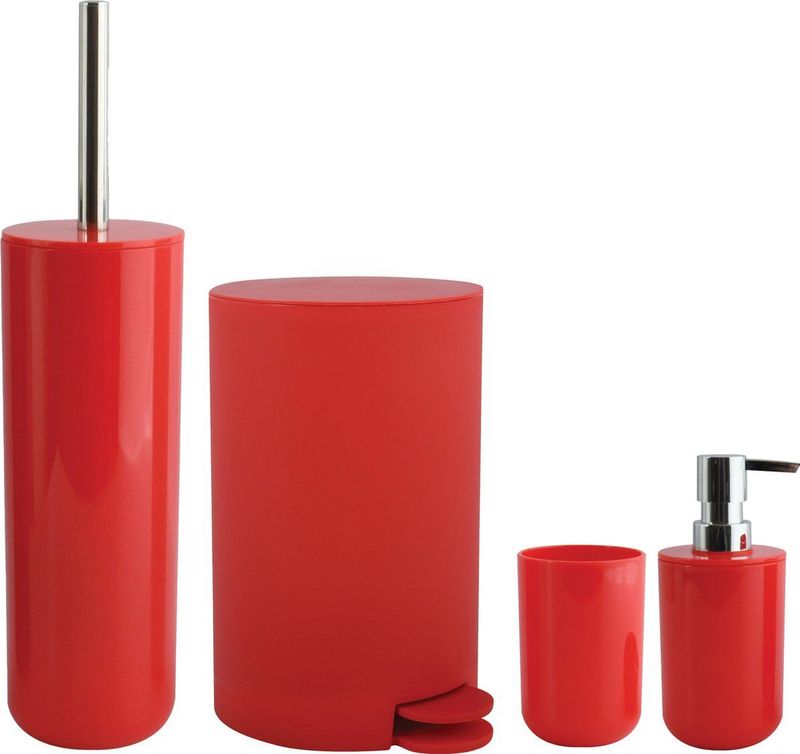 MSV - Moods - Badkamer Accessoires Set - Rood - Kunststof - Inclusief Toiletborstel en Pedaalemmer