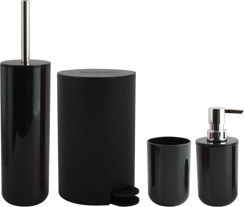 MSV Toiletborstel in houder/beker/zeeppompje/pedaalemmer set Moods - kunststof - zwart