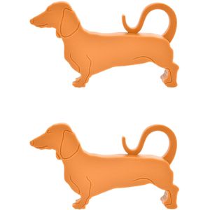 Esschert deurstopper/deurwig teckel - 2x - kunststof - bruin - 15 x 9 x 3 cm