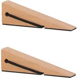 Deurstopper/deurwig - 2x - beukenhout/rubber - anti-slip - beige - 12 x 3 x 4 cm - Deurstoppers