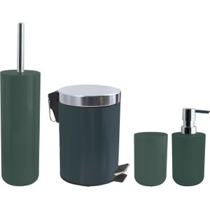 MSV Toiletborstel in houder/beker/zeeppompje/pedaalemmer set Moods - kunststof/metaal - donkergroen