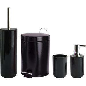 MSV Toiletborstel in houder/beker/zeeppompje/pedaalemmer set Moods - kunststof/metaal - zwart