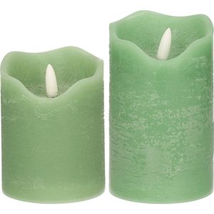 Stern Fabrik LED kaarsen/stompkaarsen - set 2x st - mintgroen - H10 en H12,5 cm