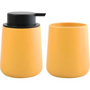 MSV Zeeppompje en drink/tandenborstel beker - badkamer set Malmo - keramiek - geel