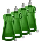 Waterfles/drinkfles/sportbidon opvouwbaar - 10x - groen - kunststof - 420 ml - schroefdop - karabijnhaak