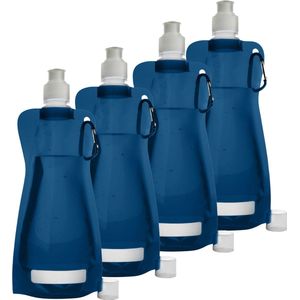 Waterfles/Drinkfles/Sportbidon Opvouwbaar - 10x - Blauw - Kunststof - 420 ml - Schroefdop