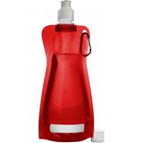 Waterfles/drinkfles/sportbidon opvouwbaar - 4x - rood - kunststof - 420 ml - schroefdop - karabijnhaak