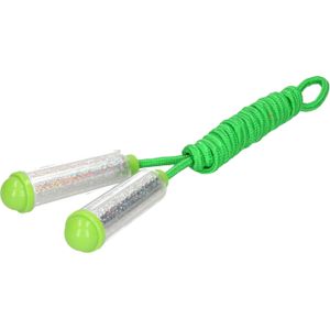 Springtouw - met kunststof handvatten - groen/zilver - 210 cm - speelgoed