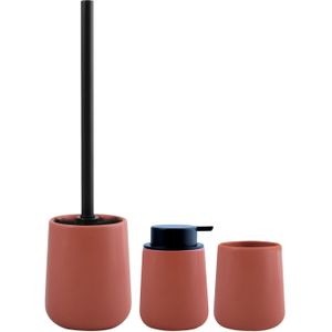 MSV Toiletborstel in houder/zeeppompje/beker - badkamer set Malmo - keramiek - terracotta