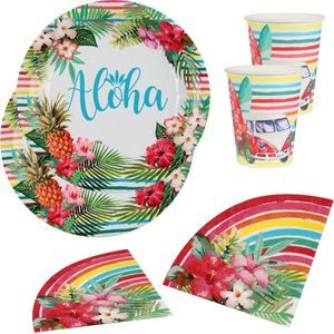 Hawaii thema feest wegwerp servies set - 20x bordjes / 20x bekers / 20x servetten