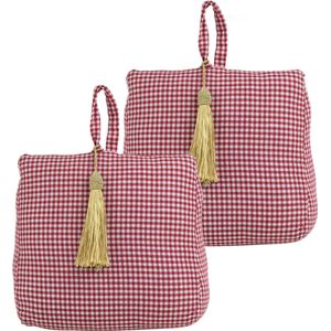 Mars &amp; More deurstopper - 2x - katoen/polyester - rood geruit - 20 x 18 cm