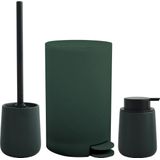 MSV Toiletborstel in houder/zeeppompje/pedaalemmer - badkamer set Malmo - keramiek - donkergroen