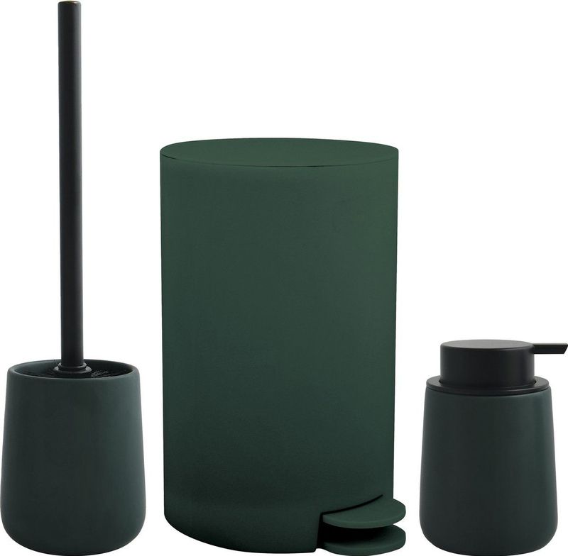MSV Toiletborstel in houder/zeeppompje/pedaalemmer - badkamer set Malmo - keramiek - donkergroen