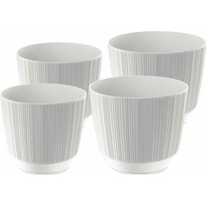 Prosperplast plantenpotten/bloempotten Carf Stripe - eco wit - 4x stuks - kunststof - Dia 13 en 17 cm