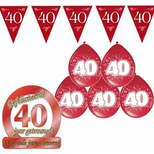 Folat - Feestartikelen Pakket - 40 Jaar Getrouwd - Vlaggetjes/Ballonnen/Bord