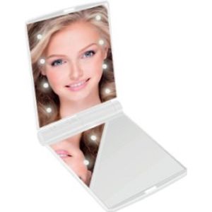 Benson Care LED Make-up spiegel/handspiegel/zakspiegel - wit - 11,5 x 8,5 cm - dubbelzijdig