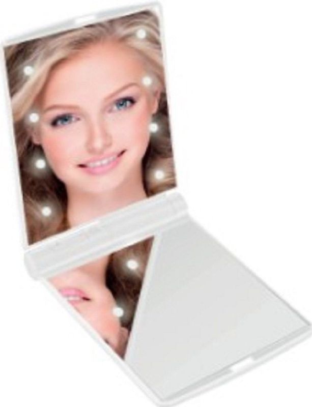 Benson Care LED Make-up spiegel/handspiegel/zakspiegel - wit - 11,5 x 8,5 cm - dubbelzijdig