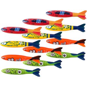 Duikspeelgoed torpedos - 12-delig - gekleurd - kunststof - Duikspeelgoed
